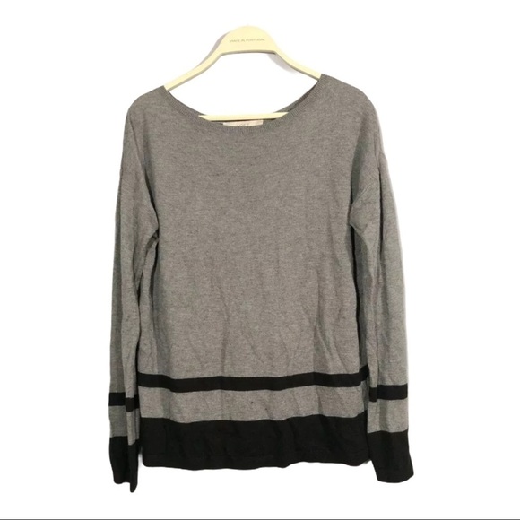 Loft sweater Gray Black Color Block stripe Pleat - Picture 1 of 10